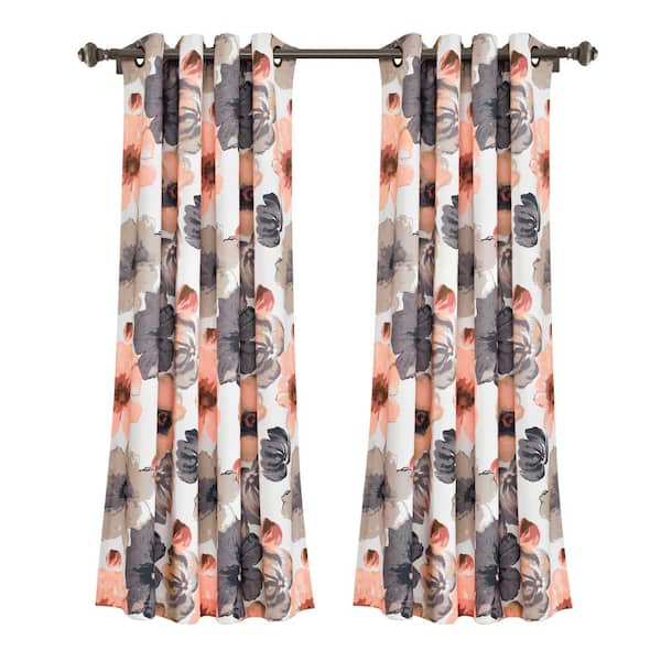 Lush Decor Coral/Gray Floral Grommet Room Darkening Curtain - 52 in. W x 63 in. L (Set of 2)