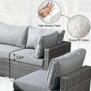 Messi Gray 8-Piece Wicker Outdoor Patio Conversation Sectional Sofa Set with a Metal Fire Pit and Dark Gray Cushions