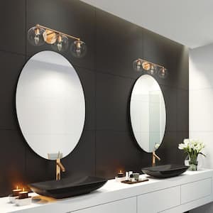 Mid-Century Modern Globe Bathroom Vanity Light 3-Light Brass Gold Round Wall Light with Clear Glass Shades