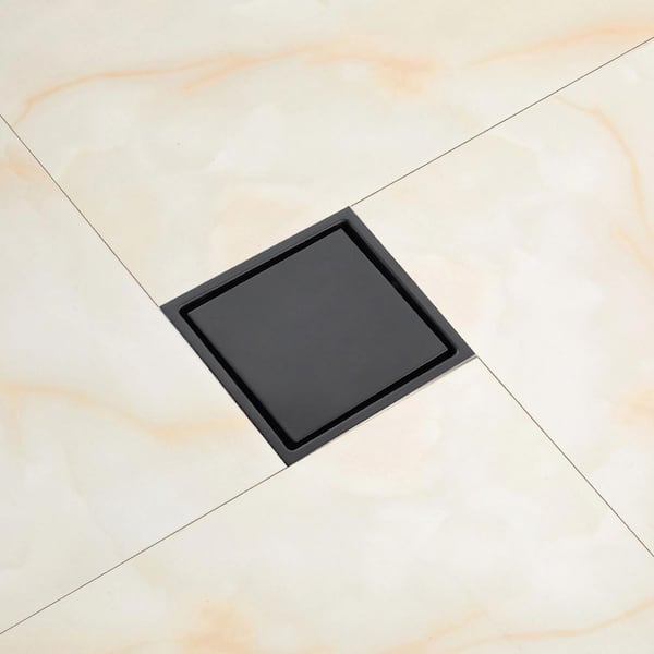 6 in. Square Stainless Steel Shower Floor Drain with Flange in Matte Black