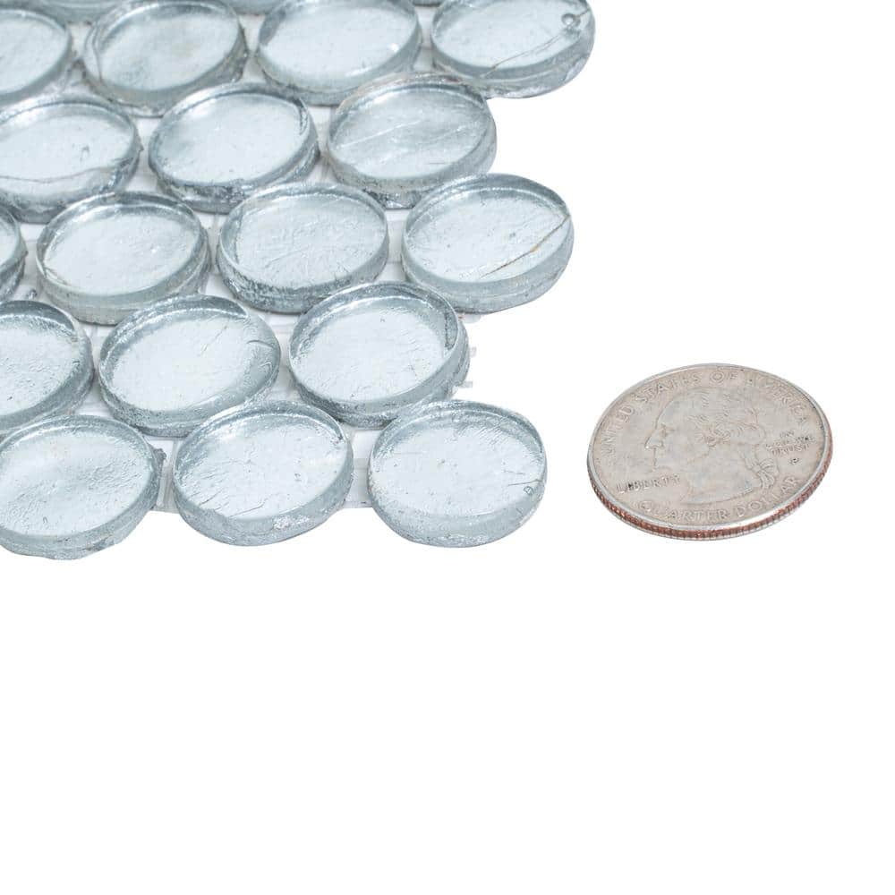 Silver Glass Penny Round Mosaic Tile 12.2" x 12.2" Sheet for Wall