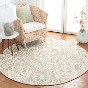 Abstract Ivory/Beige 6 ft. x 6 ft. Damask Round Area Rug