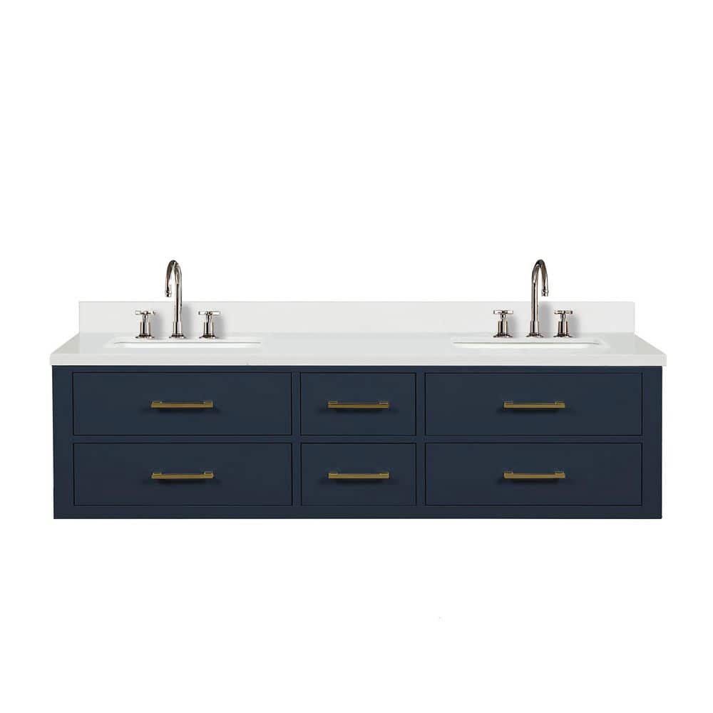 Sherman 72 in W x 22 in D Blue Double Bath Vanity with White Quartz Top, and Faucet Set price history on PriceWatchPro