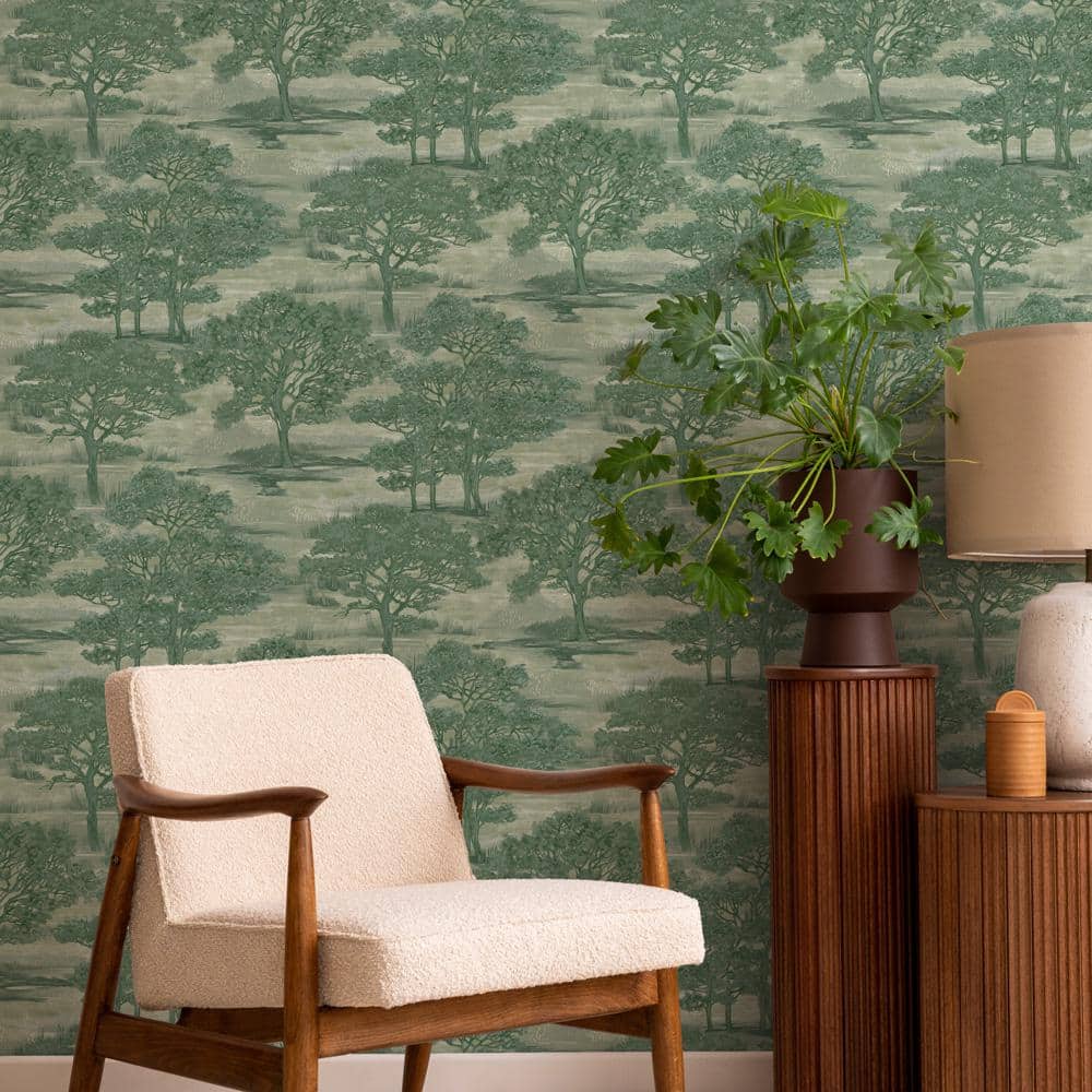 Evergreen Forest Toile Peel and Stick Vinyl Wallpaper Roll