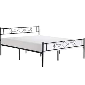 Bed Frame with Headboards, Black Heavy-Duty Frame 54 in. W Full Metal With 10 Support Legs Platform Bed Frame