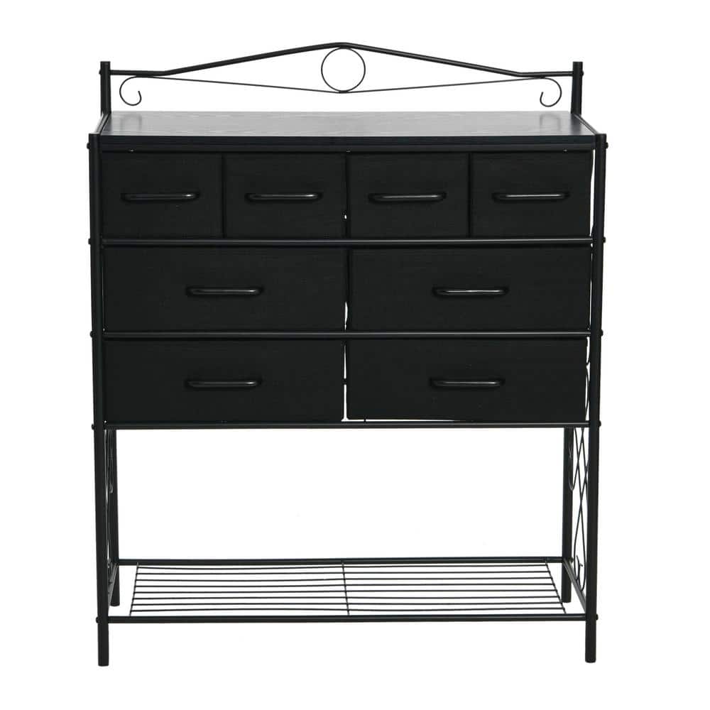 Black Oak Coastal Vertical Dresser with Metal Frame