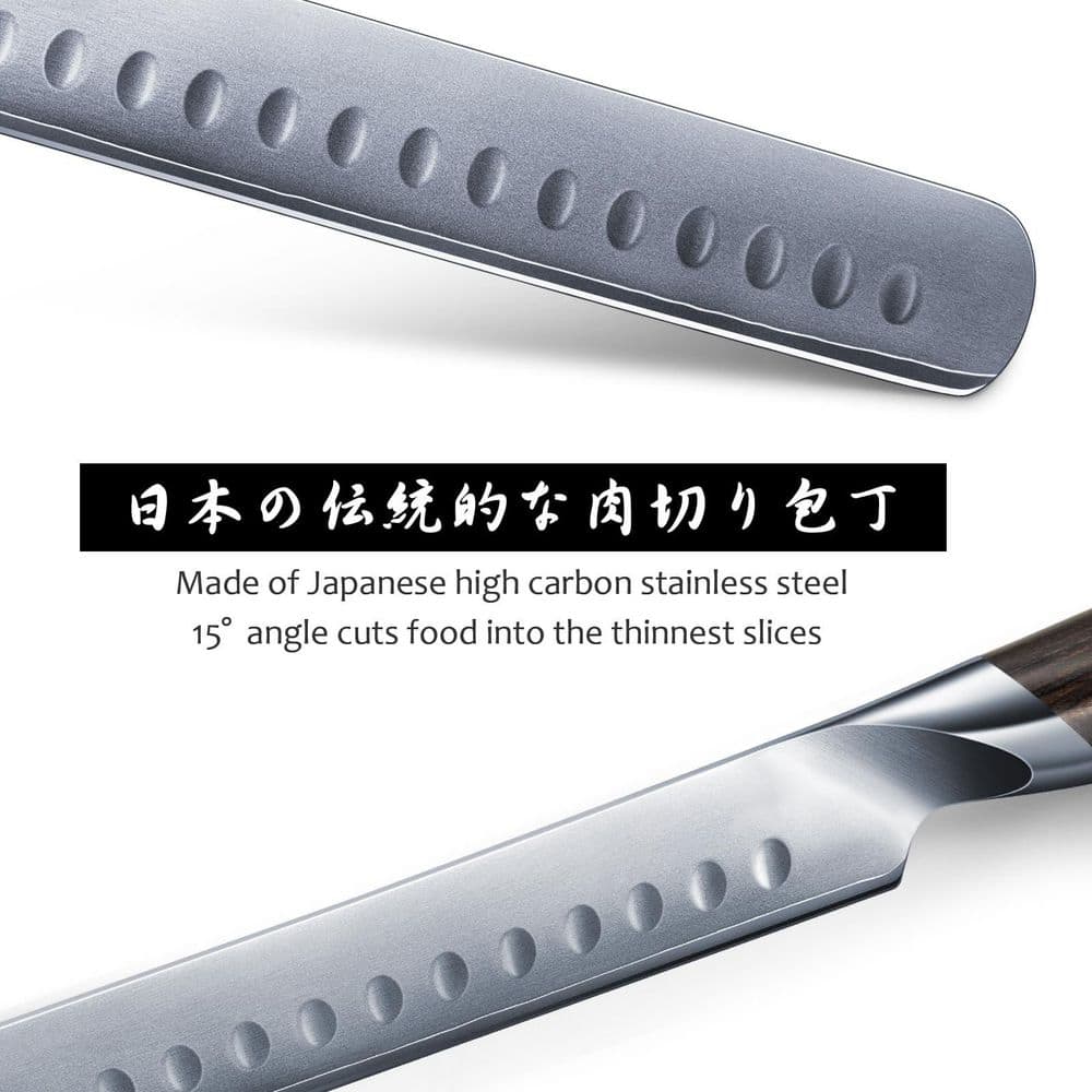 12 in. Japanese Full Tang High Carbon Steel Slicing Carving Knife with Pakkawood Handle, Razor Sharp Brisket Knive - Thumbnail 5