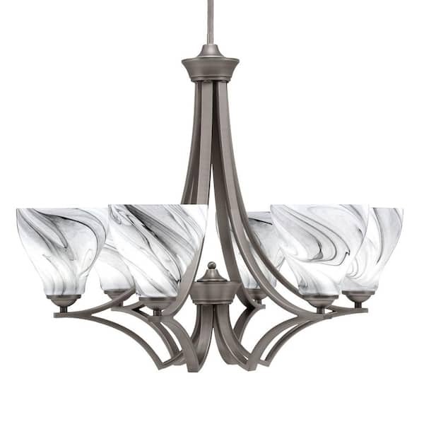 Unbranded Clevelend 6-Light Graphite Round Chandelier with 6.25 in. Onyx Swirl Glass Shades, No bulbs included