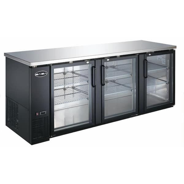 SABA 90.5 in. W 32 cu. ft. Commercial Under Back Bar Cooler Refrigerator with Glass Doors in Stainless Steel/Black Finish