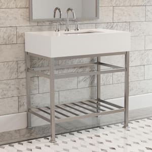 Manchester Cultured Carrera Marble White Console Sink and Leg Combo in Brushed Nickel