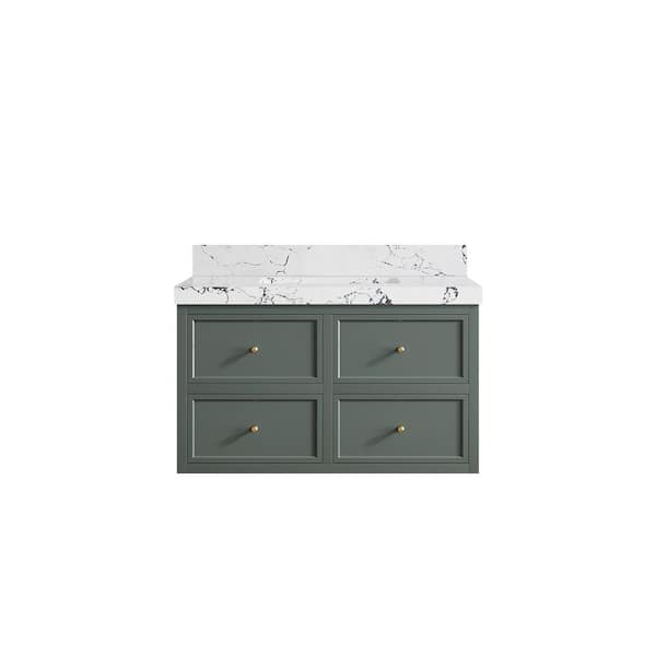 Willow Collections Roswell Floating 36 in. Single Sink Freestanding Pewter Green Bath Vanity with Viola Night Qt. Top Unassembled