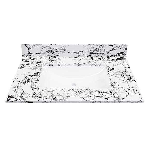 31 in. W x 22 in. D Sintered Stone Rectangular Vanity Top in Panda White with Undermount Ceramic Sink and Backsplash