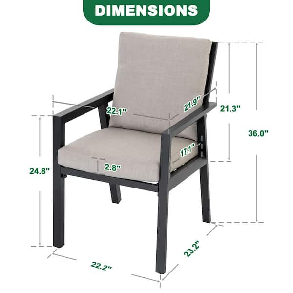 Black Aluminum Outdoor Dining Chairs with Gray Cushions (4-Pack)