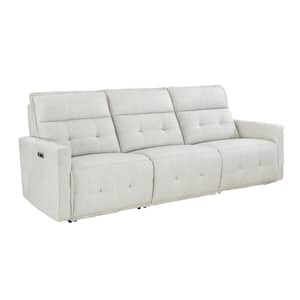 Loveland 104.5 in. W. Straight Arm Textured Fabric Rectangle Power Double Reclining Sofa with Power Headrests in White