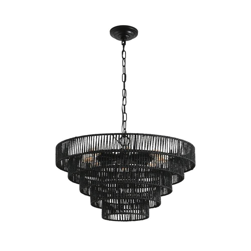 23.6 in. W Black 8-Light Chandelier 5-Tier Farmhouse Ceiling Fixture for Dining Room, Living Room, No Bulbs Included price history on PriceWatchPro