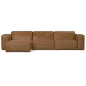 Rex 122 inch Straight Arm Genuine Leather L-Shaped Left-Facing Modular Sectional Sofa in. Caramel Brown