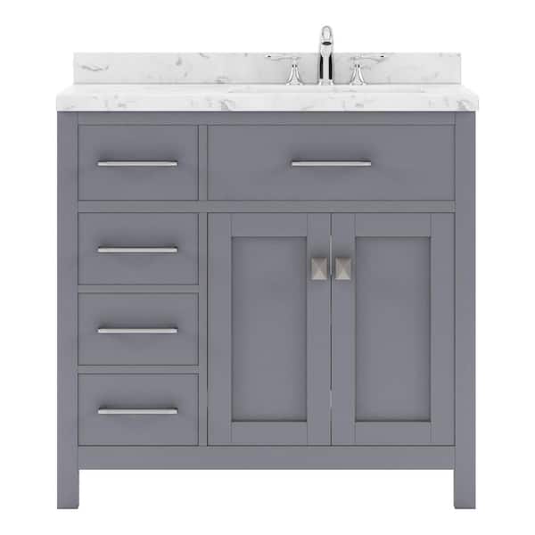 Virtu USA Caroline Parkway 36 in. W x 22 in. D x 35 in. H Single Sink Bath Vanity in Gray with Quartz Top