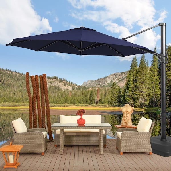 11.5 ft. x 9 ft. Aluminum Pole Outdoor Cantilever Umbrella Patio Offset Umbrella in Navy Blue