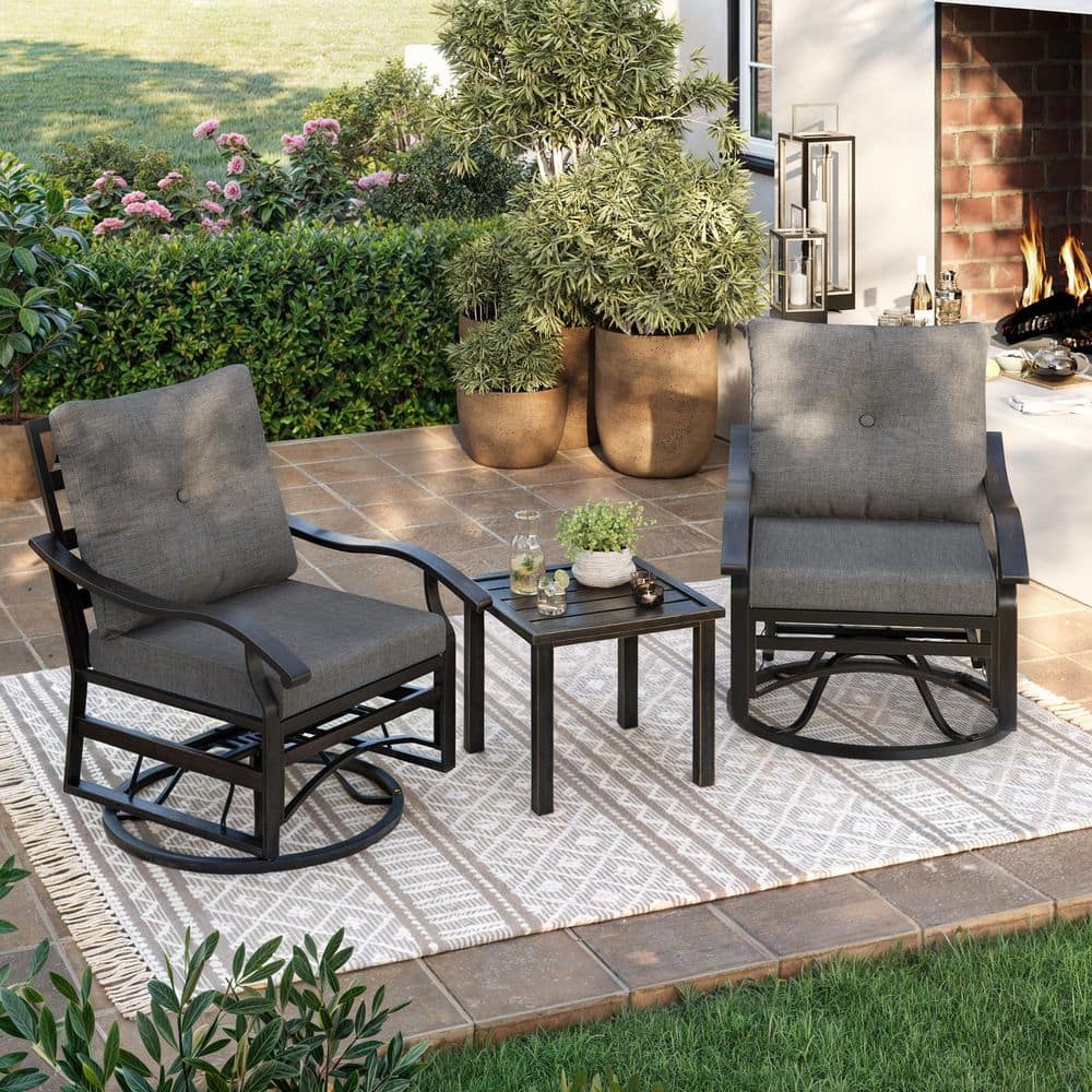 3-Piece Metal Patio Conversation Sectional Seating Set with Grey Cushion and Side Table price history on PriceWatchPro