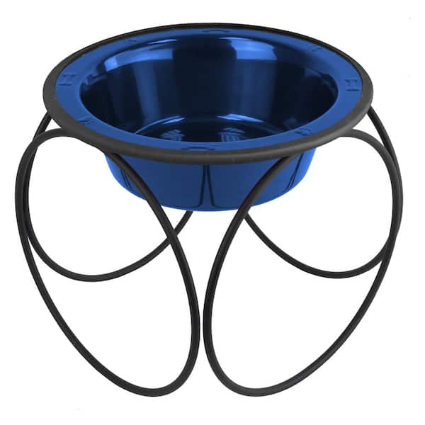 Platinum Pets Olympic Diner Feeder with Stainless Steel Cat/Dog Bowl, Sapphire Blue