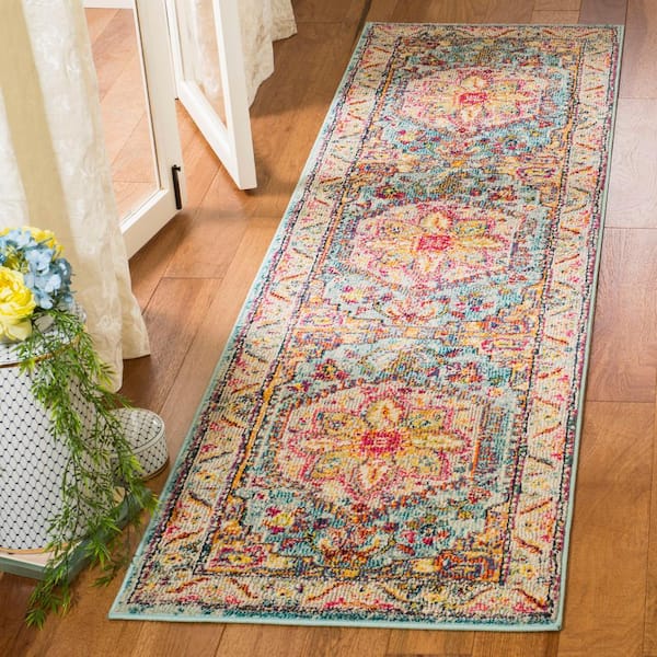 Phoenix Turquoise/Beige 2 ft. x 10 ft. Border Runner Rug