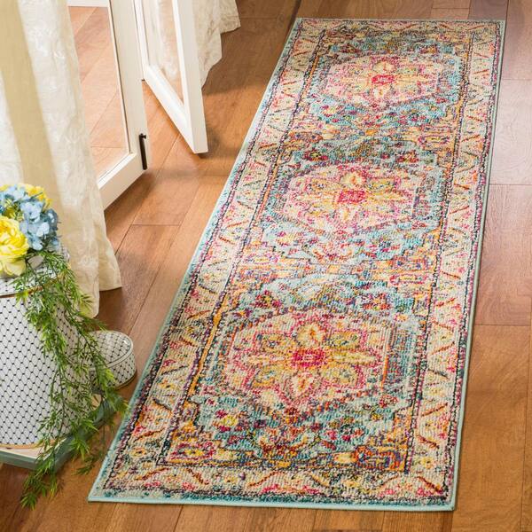 Phoenix Turquoise/Beige 2 ft. x 12 ft. Border Runner Rug