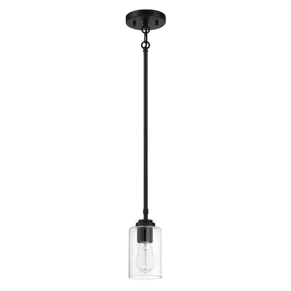 CRAFTMADE Stowe 60-Watt 1 Light Flat Black Finish Dining/Kitchen Island Mini Pendant Light w/Clear Glass Shade, No Bulbs Included