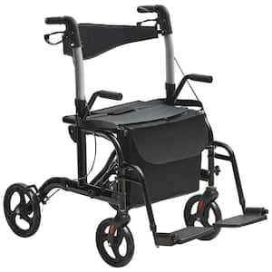 2 in 1 Rollator Walker and Wheelchair 300 lbs. Loading Mobility Walker w/Footrests Adjustable Handle for Senior, Black