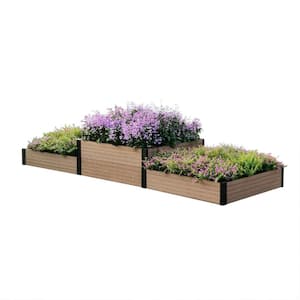 38 in. D x 14 in. H x 110 in. W Brown and Black Composite Board and Steel Terraced Triple Garden Bed (Lo-Hi-Lo)