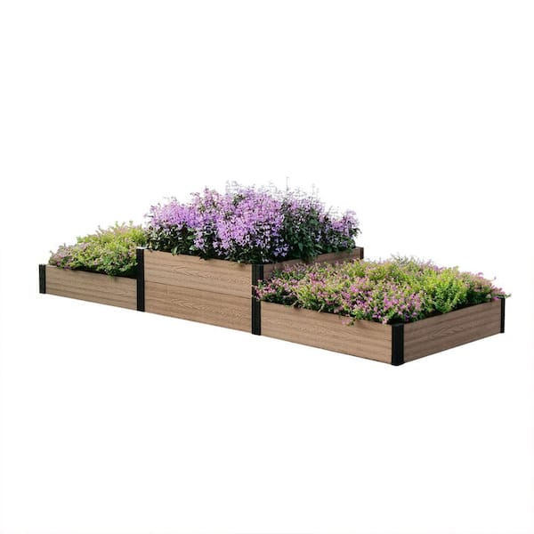 EverBloom 38 in. D x 14 in. H x 110 in. W Brown and Black Composite Board and Steel Terraced Triple Garden Bed (Lo-Hi-Lo)