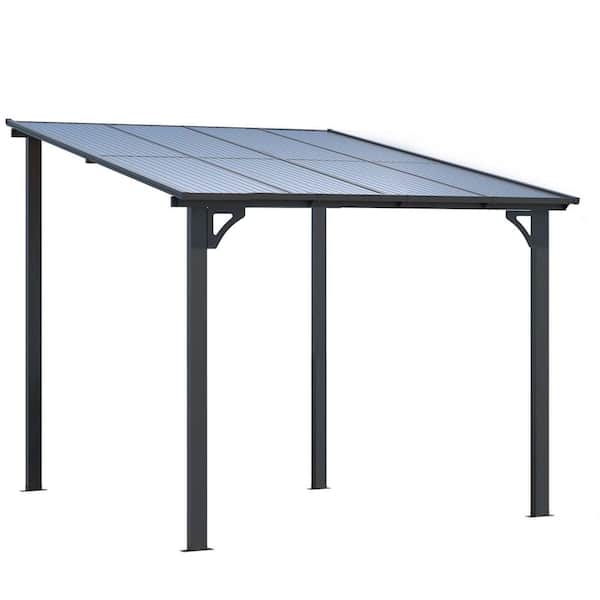 8 ft. x 10 ft. Wall Mounted Outdoor Gazebo with Lean to Gazebo Awnings, Aluminum Frame in Black
