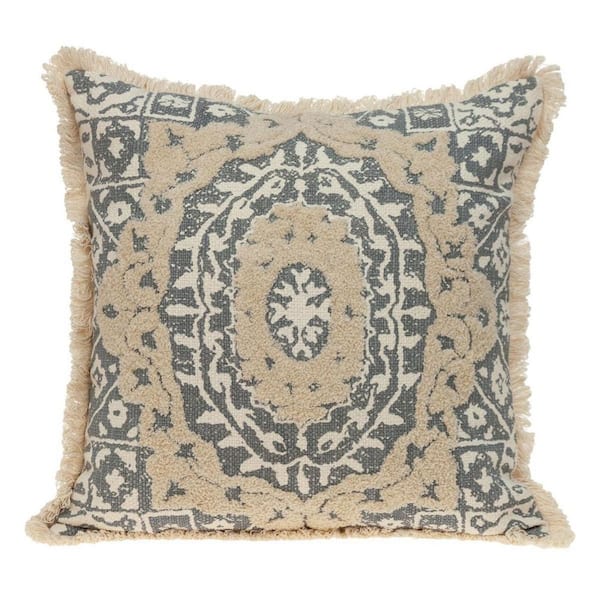 HomeRoots Beige Abstract Polyester 18 in. x 18 in. Throw Pillow