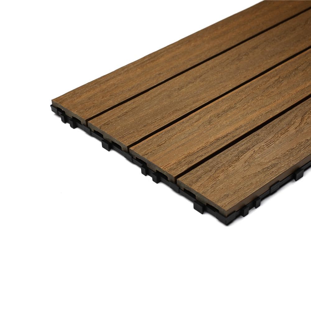 Peruvian Teak 36" x 12" Composite Deck Tile with Water Protection