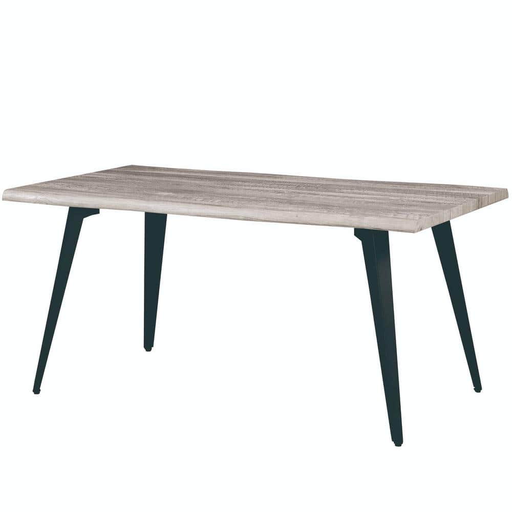Sunbleached Grey Wood Rectangular Dining Table with Black Metal Legs