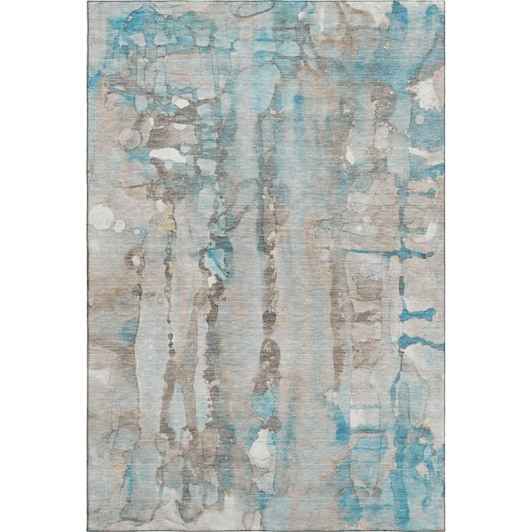 Mayfield Premium Machine Washable Abstract AMF2120 Teal 9 ft. x 12 ft. Area Rug