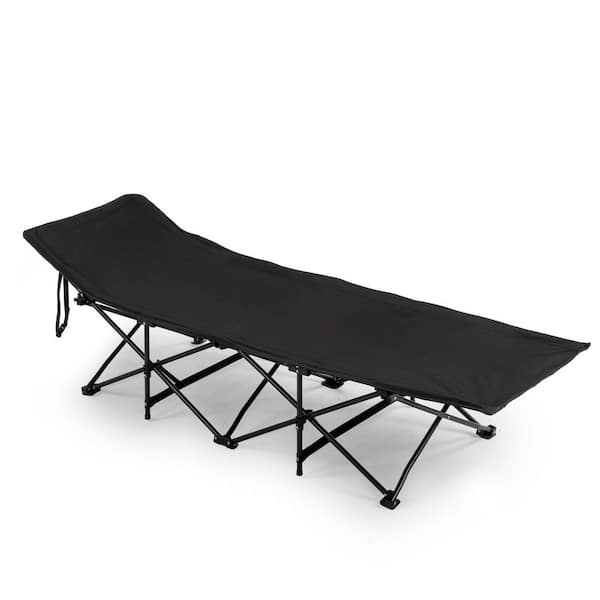 Patio Black Folding Camping Cot with Mattress