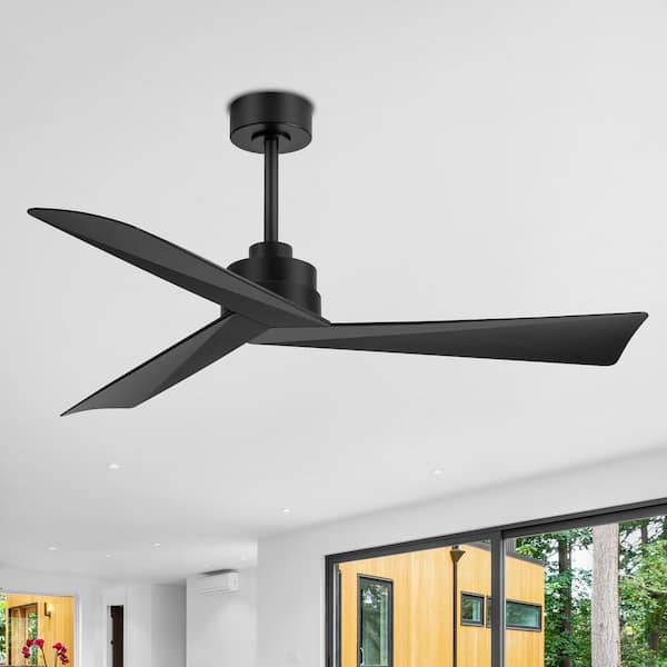 Cynthia 52 in. Black Lightless Ceiling Fan with 3 ABS Blades, DC Motor, 6-Speed Remote Control and 2 Downrods with Timer