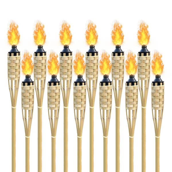 Wellco 72 in.Natural Bamboo Torch Weather-Resistant Coated Outdoor Lighting Decor (12-Pack)