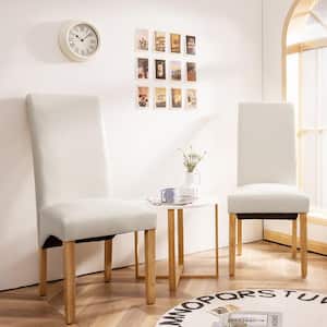 Beige Dining Chairs Upholstered Padded Side Chairs with Rubber Wood Legs (Set of 2)