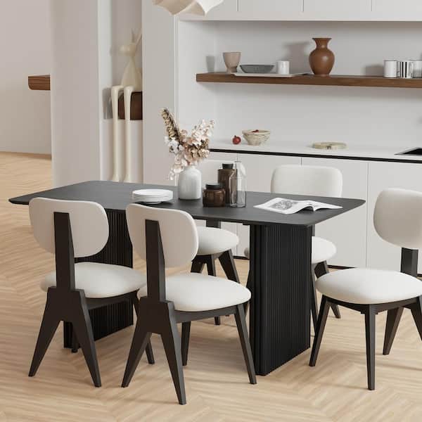 Dovelina Abberton Black Color Oak Wood Double Pedestal Base 67 in. x 33.5 in. Rectangle Dining Table (Seats 6)