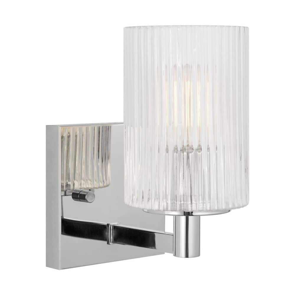 Lando 4.75 in. W 1-Light Chrome Dimmable Wall Sconce with Clear Fluted Glass Shade and LED Bulb Included price history on PriceWatchPro