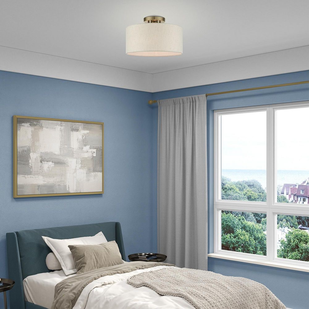 Elegant Antique Brass Drum LED Semi-Flush Mount Light, 13"W