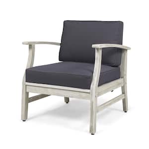 Light Grey Armrest Acacia Wood Outdoor Lounge Chair with Light Grey Cushion (1-Pack)