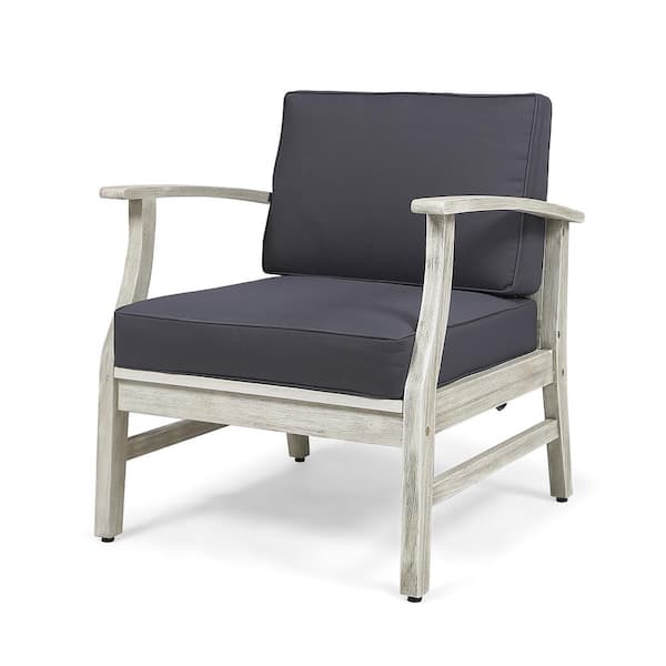 AULEDIO Light Grey Armrest Acacia Wood Outdoor Lounge Chair with Light Grey Cushion (1-Pack)