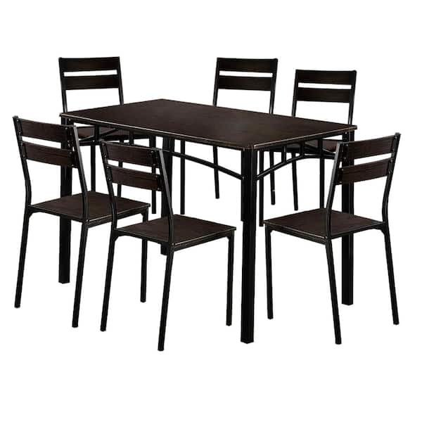 William's Home Furnishing Wesport 7-Piece Transitional Style Antique Brown and Black Dining Table Set