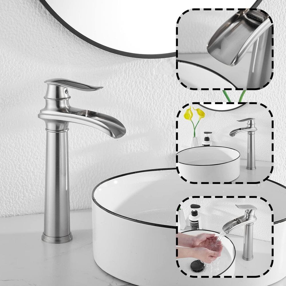 Brushed Nickel Tall Single Handle Vessel Sink Faucet