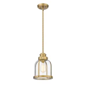 1-Light Heritage Brass Mini Pendant with Clear Seedy Glass