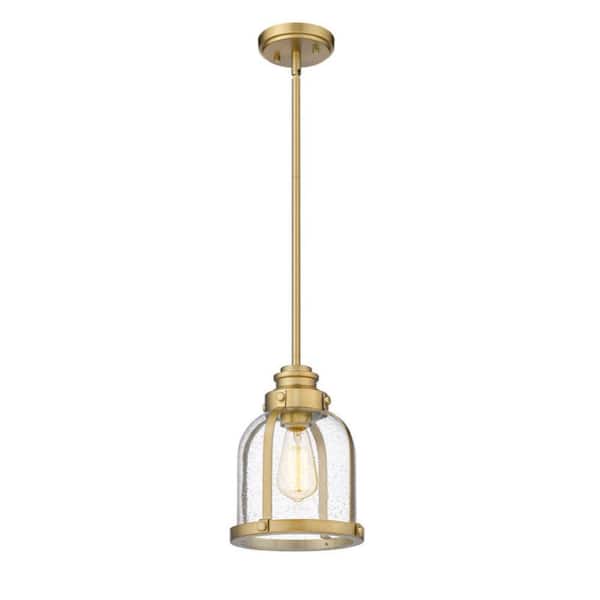 Unbranded 1-Light Heritage Brass Mini Pendant with Clear Seedy Glass