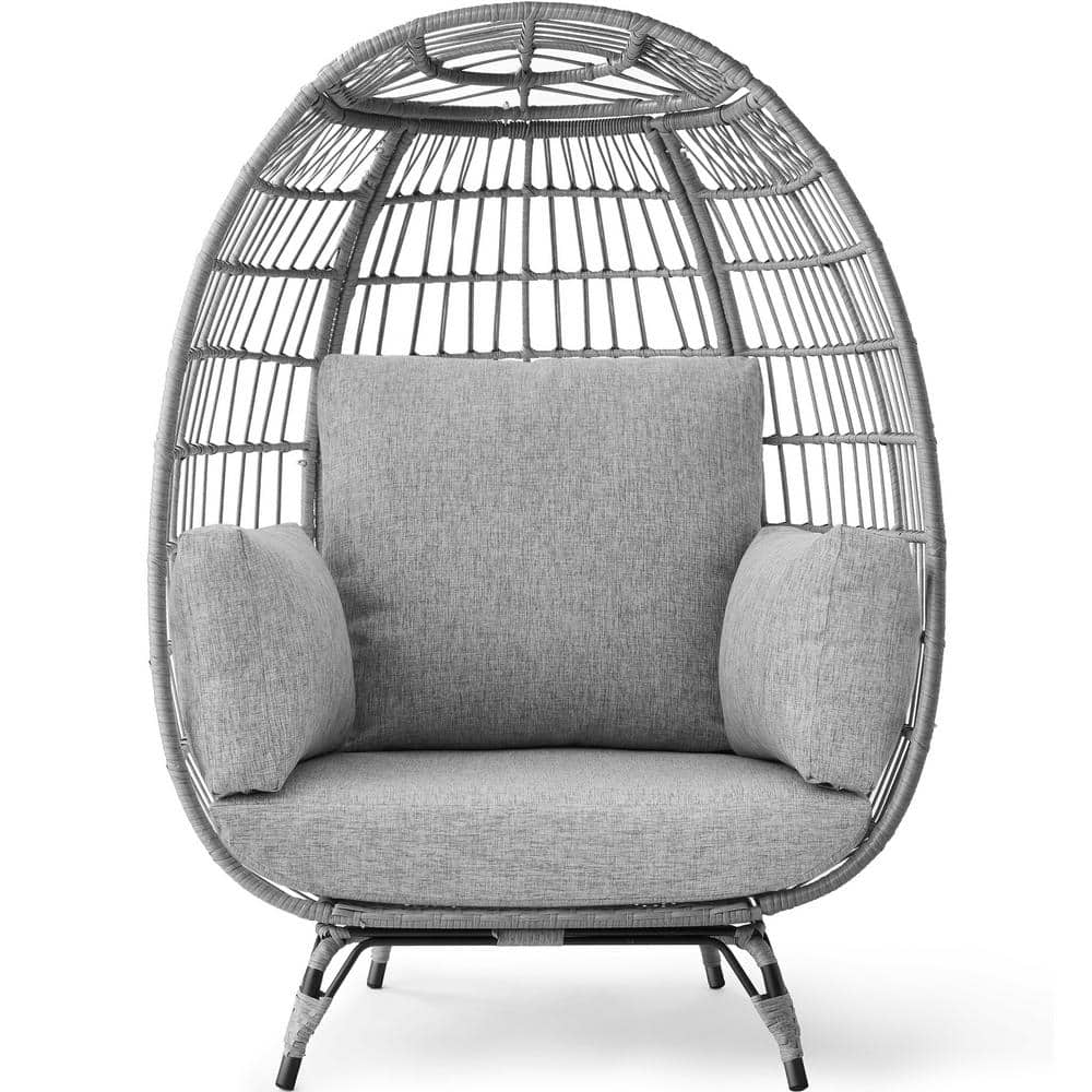 Gray Wicker Oversized Egg Lounge Chair with Cushions