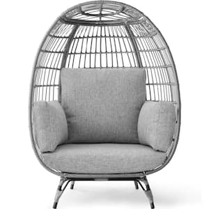 Oversized Egg Wicker Indoor Outdoor Lounge Chair with Heather Gray Cushions, Steel Frame, 440 lbs. Capacity